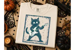 Crazy Black Cat Guitar PNG Shirt Design Product Image 3