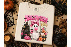 Halloween Vibes Ghost Pink Bow PNG Tee Product Image 2