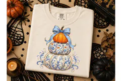 Stacked Pumpkin Blue Bow PNG Tee Design Product Image 3