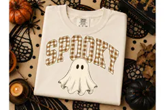 Spooky Ghost Plaid Halloween PNG Tee Product Image 3