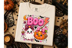 Cute BOO Ghost Pumpkin Halloween PNG Tee Product Image 3