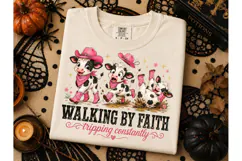 Walking By Faith Funny Cow PNG Tee Product Image 2