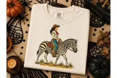 Cowgirl Riding Zebra Western PNG Tee Product Image 3