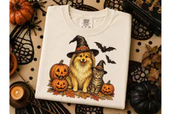 Halloween Dog Cat Witch Hat PNG Tee Product Image 3