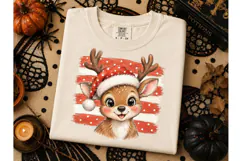 Christmas Reindeer Santa Hat PNG Tee Product Image 3