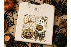 Halloween Ghost Pumpkin Bow PNG Tee Product Image 1