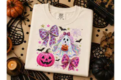 Halloween Ghost Bow Pumpkin PNG Tee Product Image 3