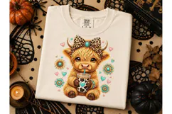 Highland Cow Leopard Bow PNG Sublimation Product Image 2