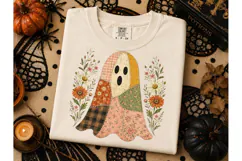Patchwork Ghost Floral Halloween PNG Tee Product Image 3