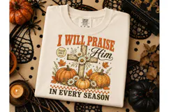 I Will Praise Him Fall Pumpkin PNG Tee Product Image 3