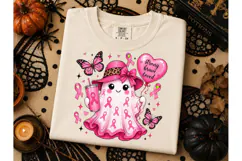 Breast Cancer Ghost Halloween PNG Tee Product Image 2