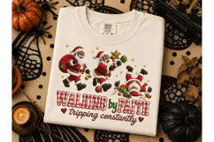 Walking by Faith Santa Christmas PNG Tee Product Image 3