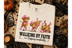 Walking By Faith Highland Cow PNG Tee Product Image 3