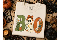 BOO Halloween Ghost Floral PNG Shirt Product Image 2