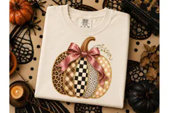 Patchwork Pumpkin Bow Fall PNG Sublimati Product Image 3