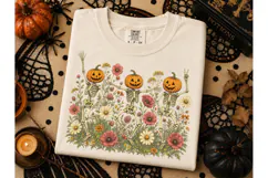 Dancing Pumpkin Skeleton Floral PNG Tee Product Image 2