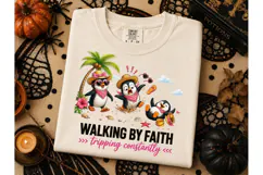 Walking By Faith Penguin Beach PNG Tee Product Image 3