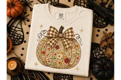 Floral Pumpkin Bow Fall PNG Shirt Design Product Image 1