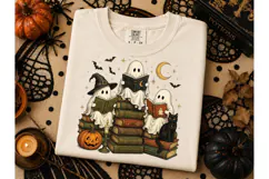Halloween Ghost Reading Books PNG Tee Product Image 3