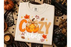 Cozy Vibes Pumpkin Fall PNG Shirt Design Product Image 2