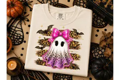 Leopard Ghost Bow Halloween PNG Tee Product Image 3