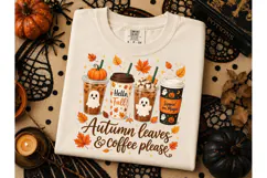 Autumn Leaves Coffee Ghost PNG Shirt Product Image 2