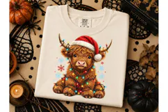 Christmas Highland Cow Santa PNG Tee Product Image 3
