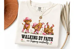 Walking By Faith Highland Cow PNG Tee Product Image 1