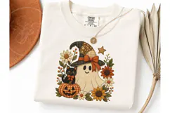 Halloween Ghost Witch Floral PNG Tee Product Image 1