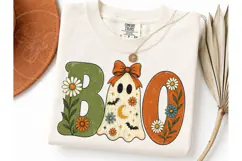 BOO Halloween Ghost Floral PNG Shirt Product Image 3