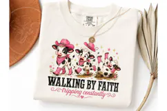 Walking By Faith Funny Cow PNG Tee Product Image 3