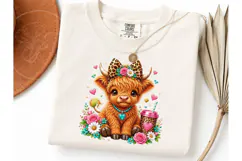 Highland Cow Floral Leopard PNG Tee Product Image 3