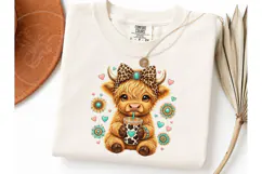 Highland Cow Leopard Bow PNG Sublimation Product Image 3