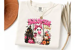 Halloween Vibes Ghost Pink Bow PNG Tee Product Image 3