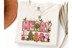 Merry Christmas Pink Holiday PNG Tee Product Image 1