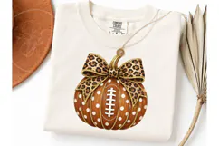 Football Pumpkin Leopard Bow PNG Tee Product Image 3