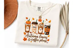 Autumn Leaves Coffee Ghost PNG Shirt Product Image 3