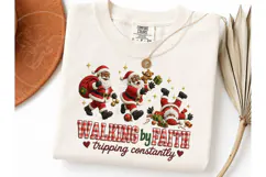 Walking by Faith Santa Christmas PNG Tee Product Image 1