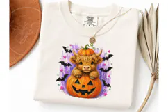 Halloween Highland Cow Pumpkin PNG Tee Product Image 3