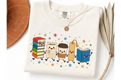 Kawaii Library Books Coffee PNG Tee Product Image 3