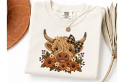 Highland Cow Fall Floral PNG Sublimation Product Image 1