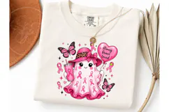 Breast Cancer Ghost Halloween PNG Tee Product Image 3