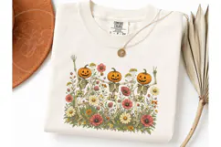 Dancing Pumpkin Skeleton Floral PNG Tee Product Image 3