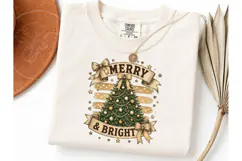 Merry & Bright Christmas Tree PNG Tee Product Image 1