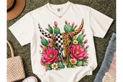 Boho Bull Skull Cactus Floral PNG Tee Product Image 1