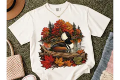 Hooded Merganser Fall Lake PNG Tee Desig Product Image 2