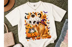Halloween Cats Ghost Witch PNG Shirt Product Image 2