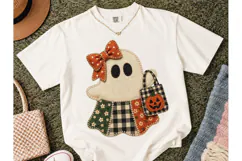 Halloween Ghost Patchwork PNG Tee Design-Halloween Ghost Pat Product Image 2
