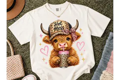 Hot Mess Highland Cow PNG Sublimation Te Product Image 2
