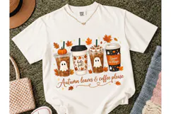 Autumn Leaves Coffee Ghost PNG Shirt Product Image 2